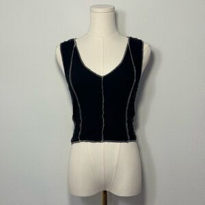 Vero Moda Black Ribbed V-Neck Tank Top White Stitching Details Women’s XXS